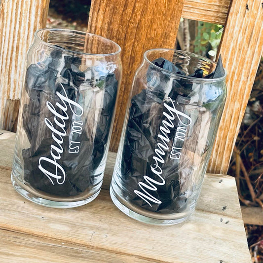 Mommy and Daddy Beer Can Glass set, new parents gift, mom beer glass, dad beer glass, beer can glass set,iced coffee, Christmas gift for mom