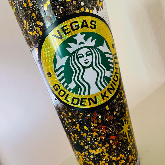 Vegas Golden Knights tumbler, glitter starbucks tumbler, VGK tumbler, snowglobe tumbler, las vegas knights, Starbucks cup personalized,