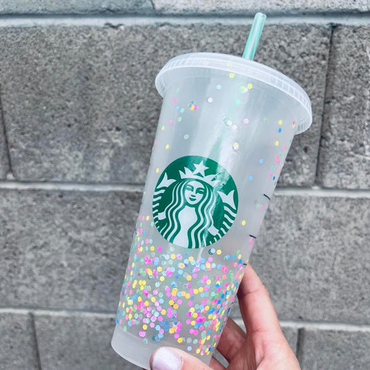 Spring Starbucks cold cup, pastel glitter spring tumbler, Easter Starbucks cup, Mothers day gift, Easter basket stuffers for adults,