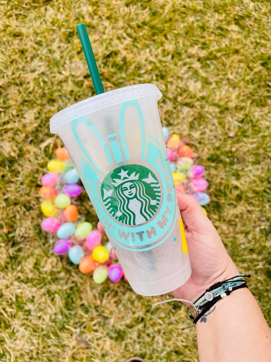 Chillin with my Peeps Easter, Spring Starbucks reusable Cold Cup, personalized cold cups, personalized cold cups, glitter custom cup,