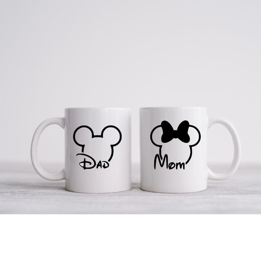 Disney mom and dad coffee cup set, New parent gift, new mom gift, mothers day gift mug, parents to be gifts, new dad gift