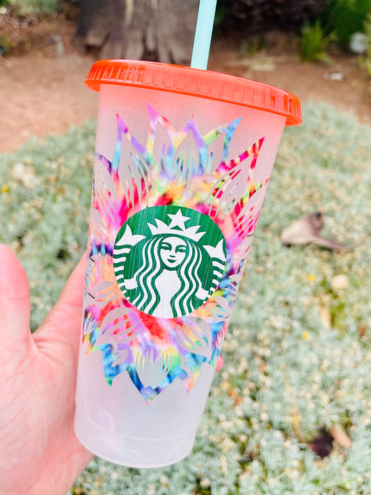 Sunflower coloring changing Starbucks reusable cold cup, Starbucks coloring changing cup, Starbucks cold cup, sunflower, summer cup