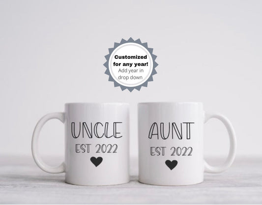 Aunt and Uncle Est Mugs, Aunt and Uncle gift, aunt and uncle announcement, new aunt and uncle gifts, aunt coffee mugs, uncle mug,