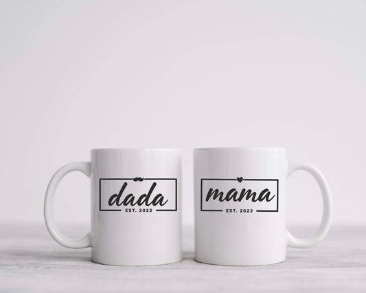 Mama and dada est 2022 mug, mom to be gift, Fathers Day gift mug, mama coffee mug, new parent gift set, new mom and dad cups