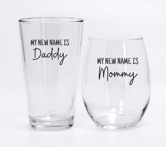 My new name is mommy wine glass set, mommy wine glass,  new mom and dad, new dad gift, Christmas gift for mom