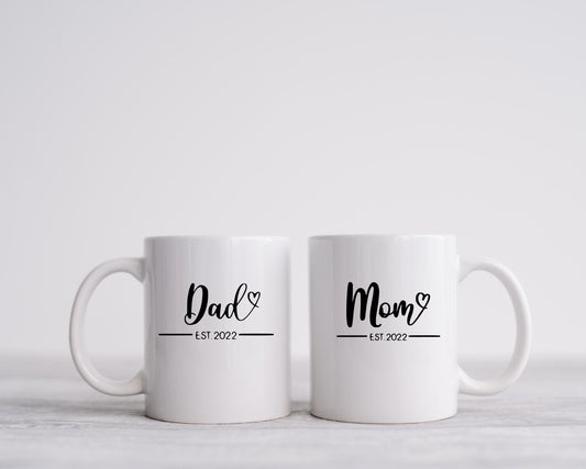 Mom and dad est  mug, new dad gift, mama coffee mug, new parent gift set, mom to be gift  new mom and dad cups, Christmas gift for mom
