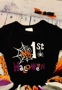 1st Halloween oneise, first Halloween baby girl, newborn Halloween girl outfit, ready to ship