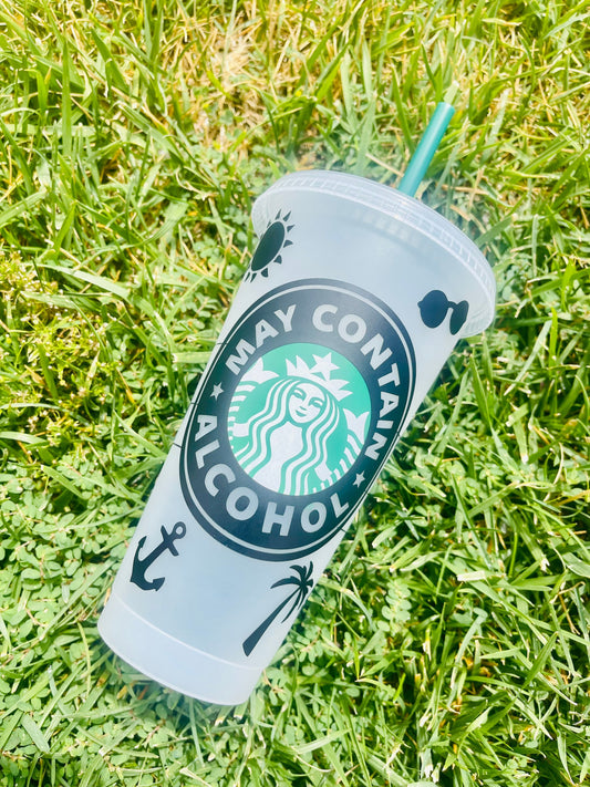 may contain alcohol cup, alcohol Starbucks cup with straw, personalized Starbucks cup, summer Starbucks cup, color changing cup with name