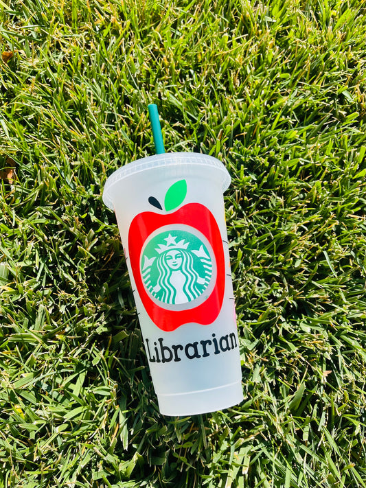 librarian cup, teacher starbucks cup,  librarian gifts, back to school gifts for teachers, personalized starbucks cold cup,