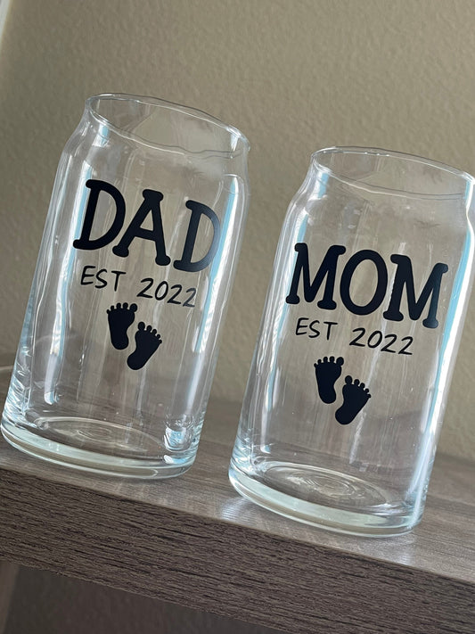 Mom and Dad Est, nicu mom gift, new parents gift for couples, mom iced coffee cup, dad beer glass, mothers day gift for new mom,